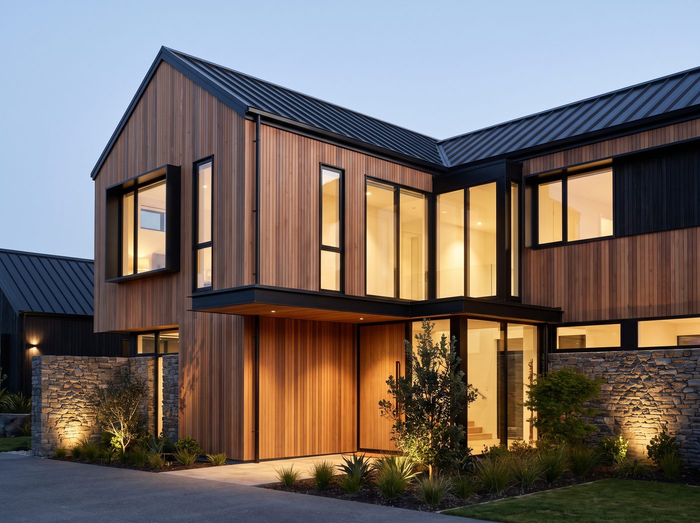 Mixed cladding + black trim by Roof Wranglers